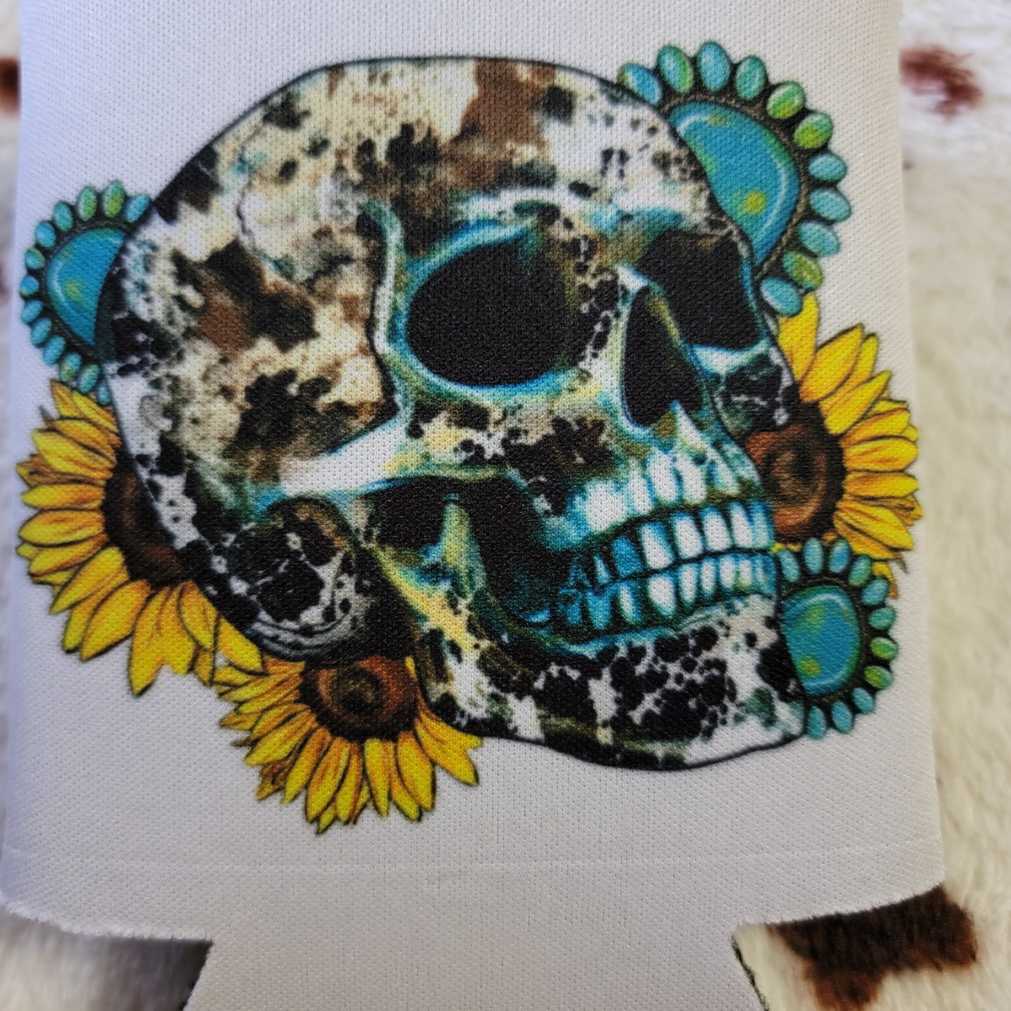 Cow Print Skull Can Cooler Drink Holder Koozie