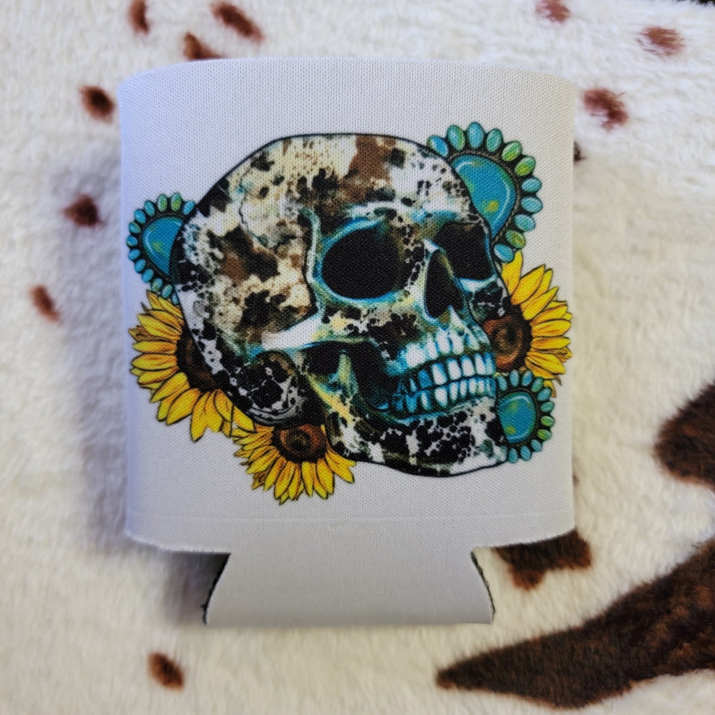 Cow Print Skull Can Cooler Drink Holder Koozie