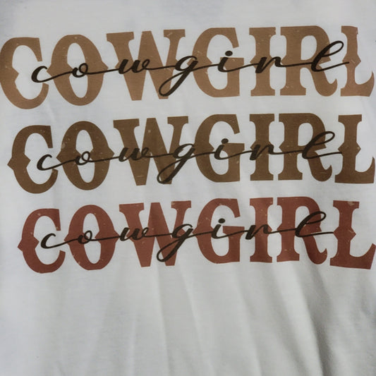Cowgirl Western White T-Shirt Short Sleeve Graphic Tee