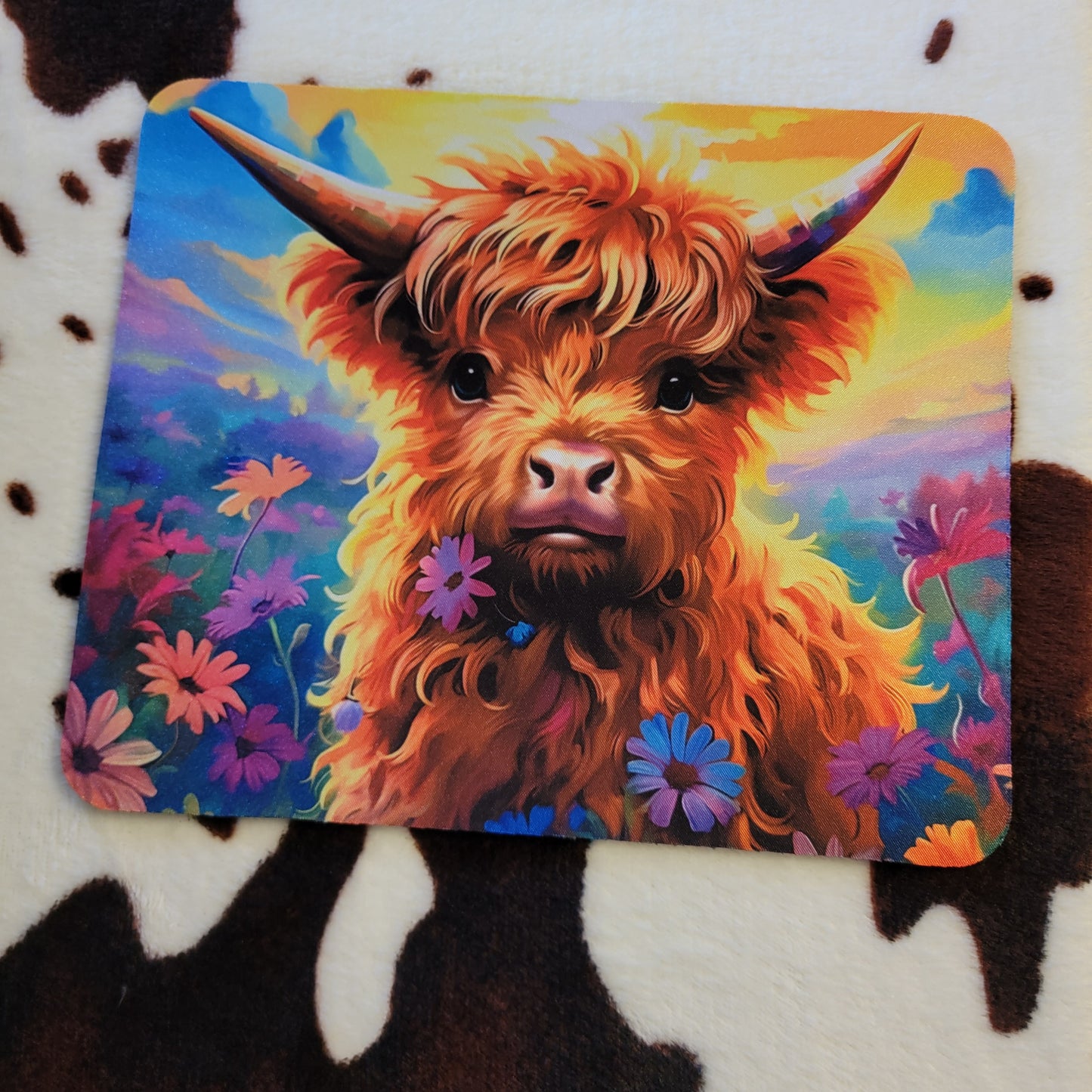 Highland Baby Cow Floral Mouse Pad