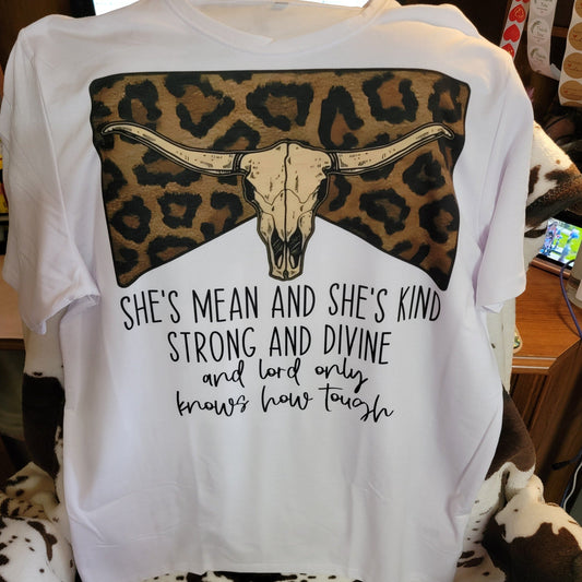 Shes Mean Shes Kind Western Bull Skull Graphic T-Shirt