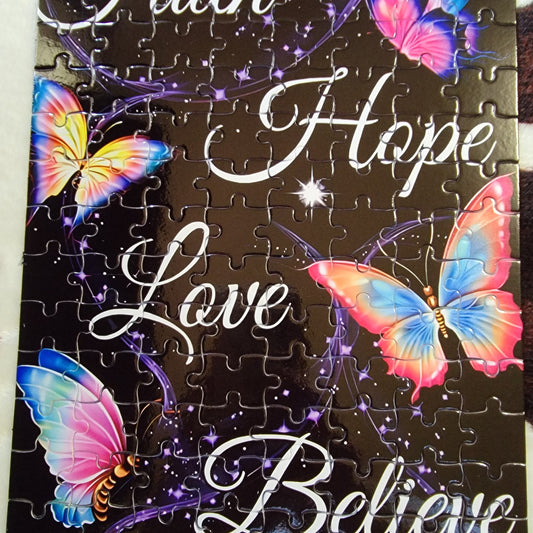 Faith Hope Love Butterfly 120 Piece Handmade Jigsaw Puzzle