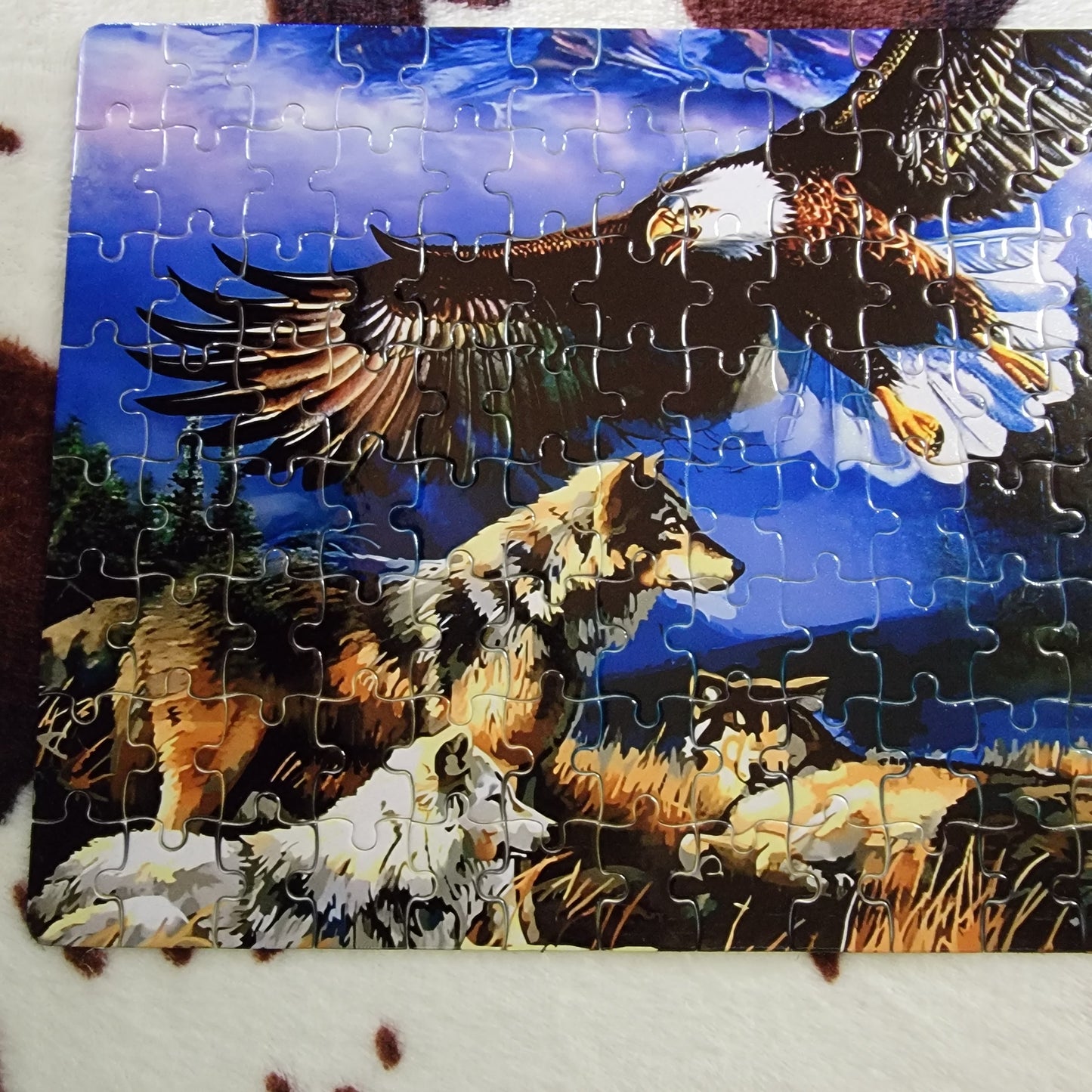 Eagle Wolf Mountain 120 Piece Handmade Jigsaw Puzzle