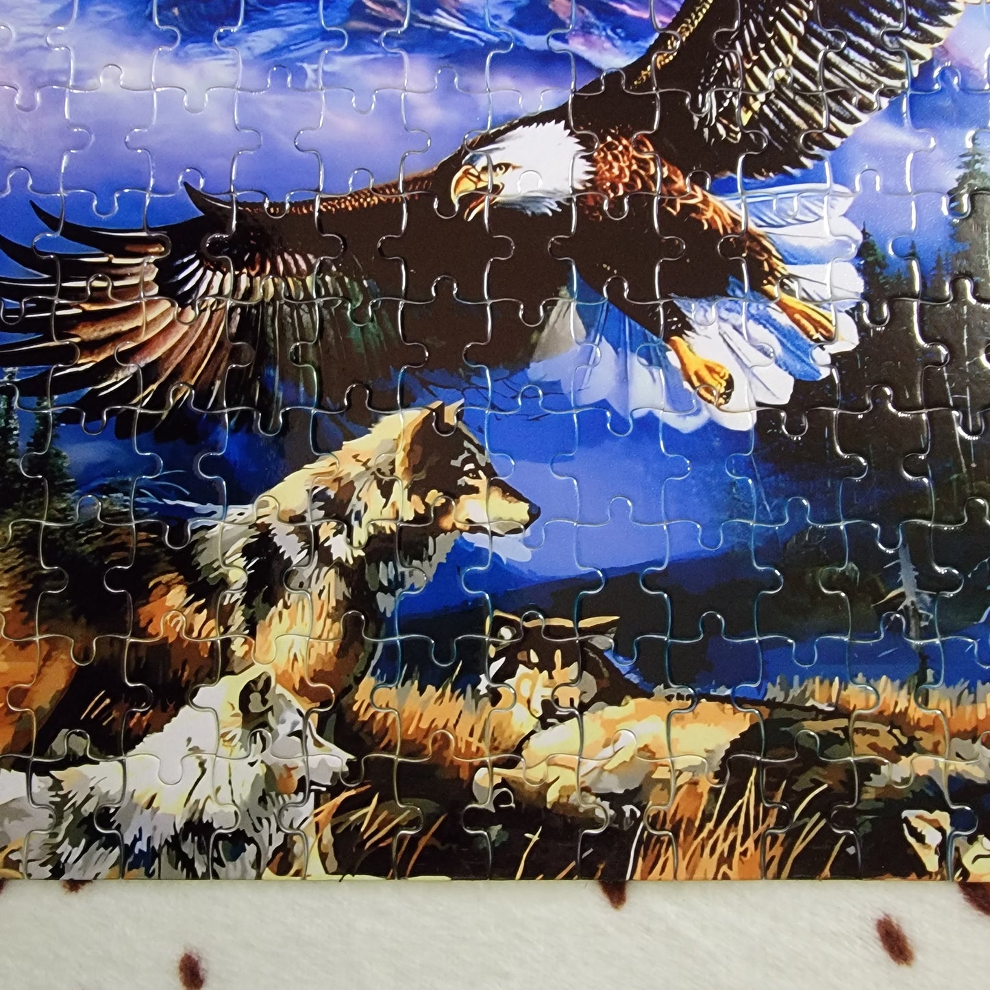 Eagle Wolf Mountain 120 Piece Handmade Jigsaw Puzzle