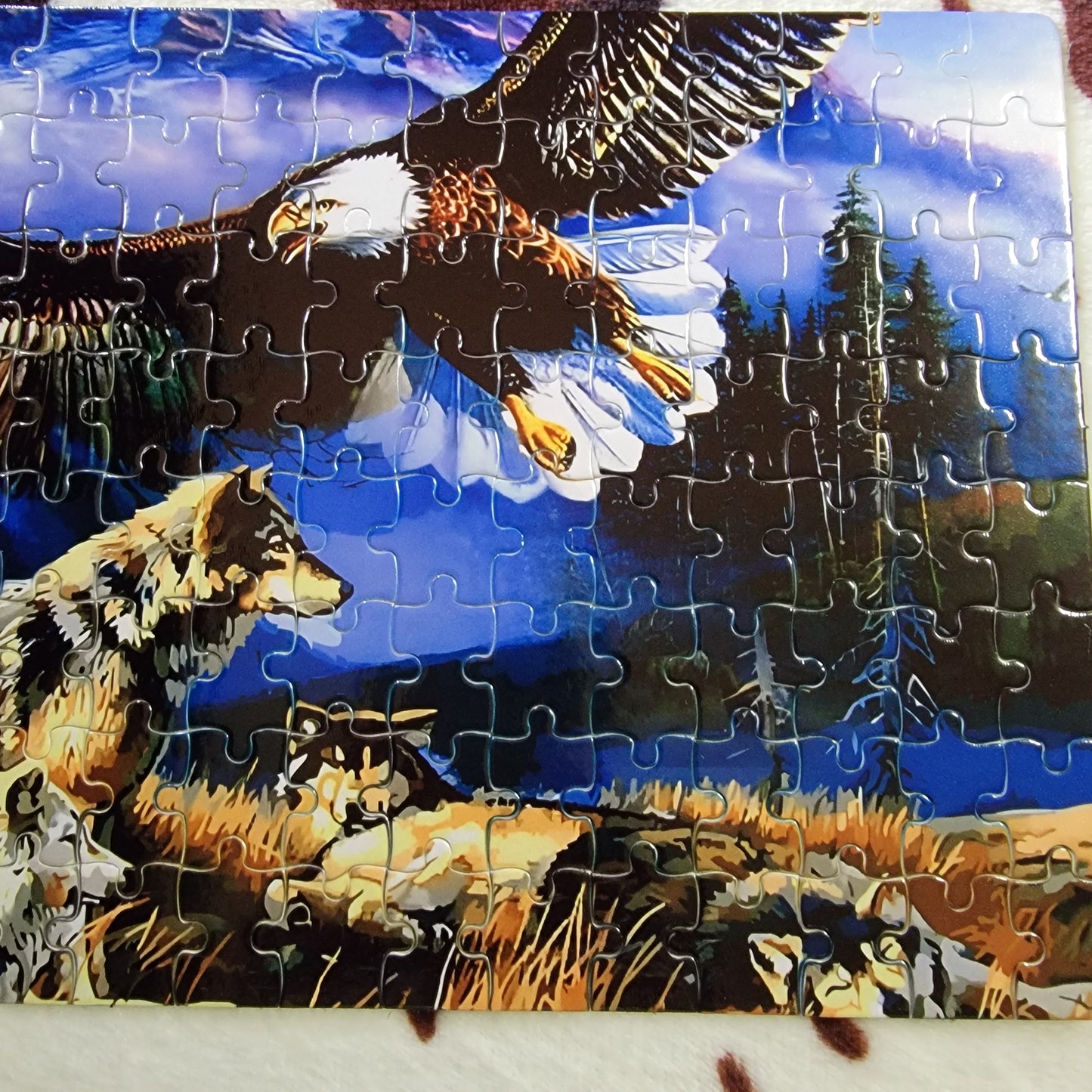 Eagle Wolf Mountain 120 Piece Handmade Jigsaw Puzzle