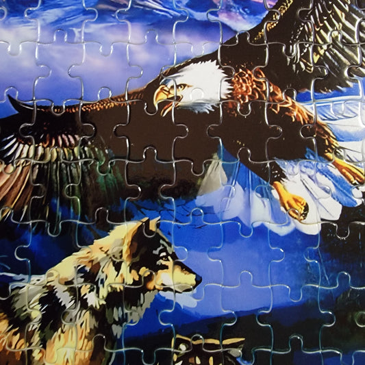 Eagle Wolf Mountain 120 Piece Handmade Jigsaw Puzzle