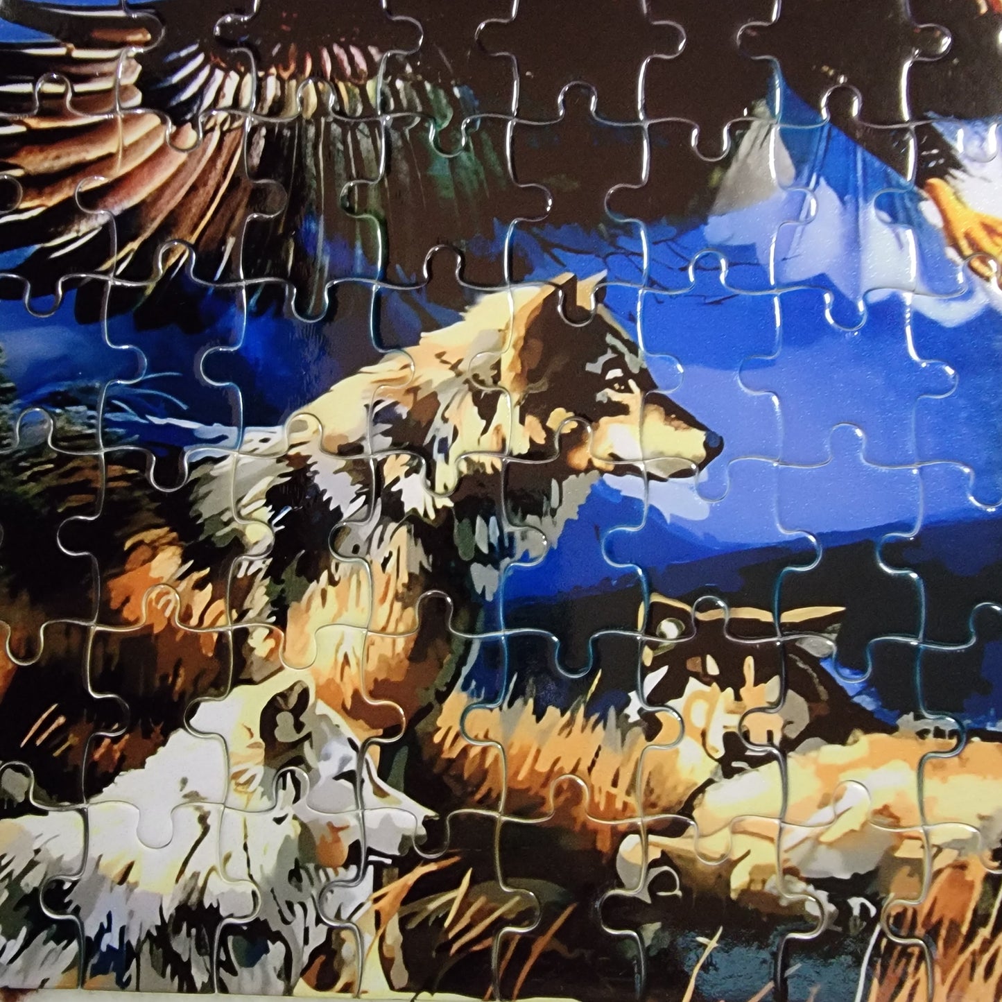 Eagle Wolf Mountain 120 Piece Handmade Jigsaw Puzzle