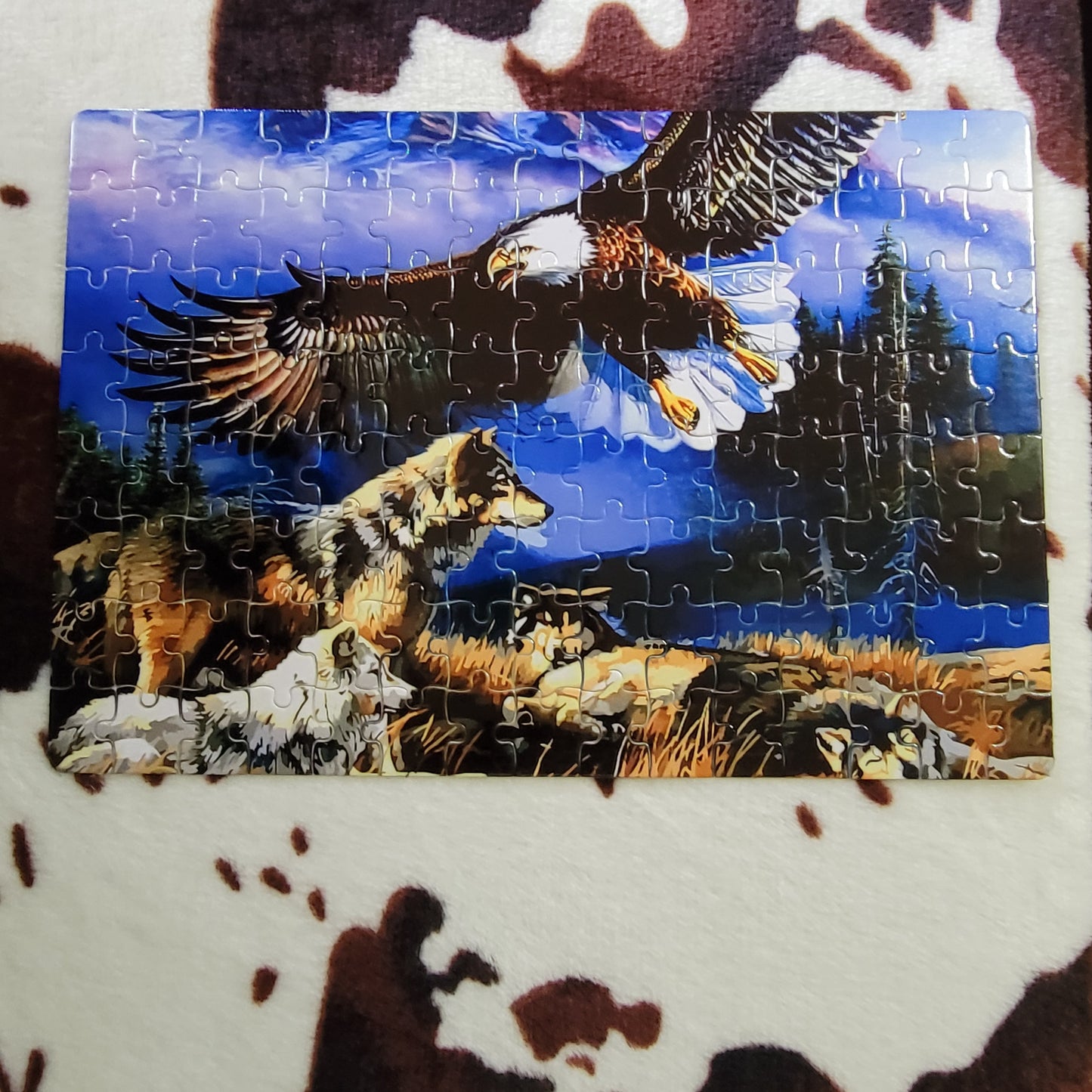 Eagle Wolf Mountain 120 Piece Handmade Jigsaw Puzzle