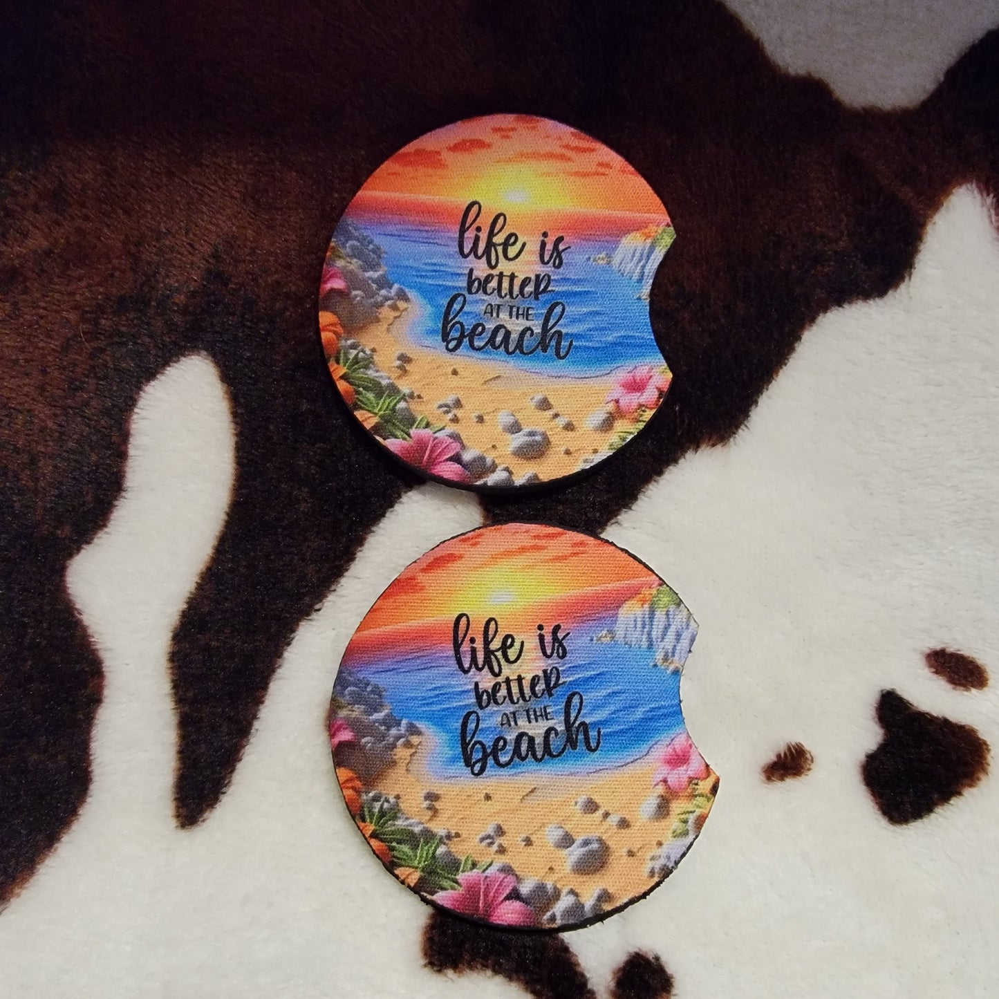 Life Is Better At The Beach Neoprene Car Coasters