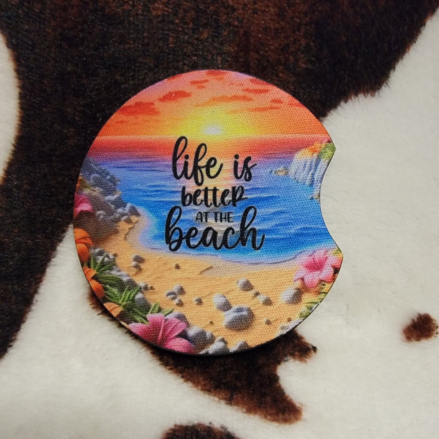 Life Is Better At The Beach Neoprene Car Coasters