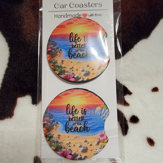 Life Is Better At The Beach Neoprene Car Coasters
