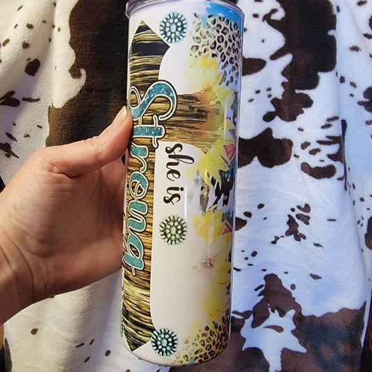 She Is Strong Cross Custom 20oz Skinny Tumbler