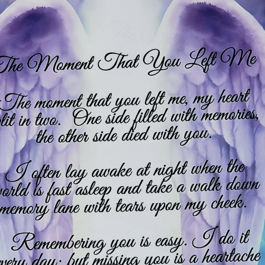 Angel Wings The Moment You Left Memorial Metal Sign