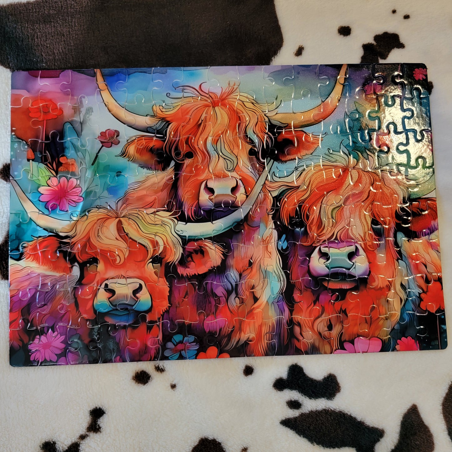 Watercolor Highland Cows 120 PC Handmade Jigsaw Puzzle