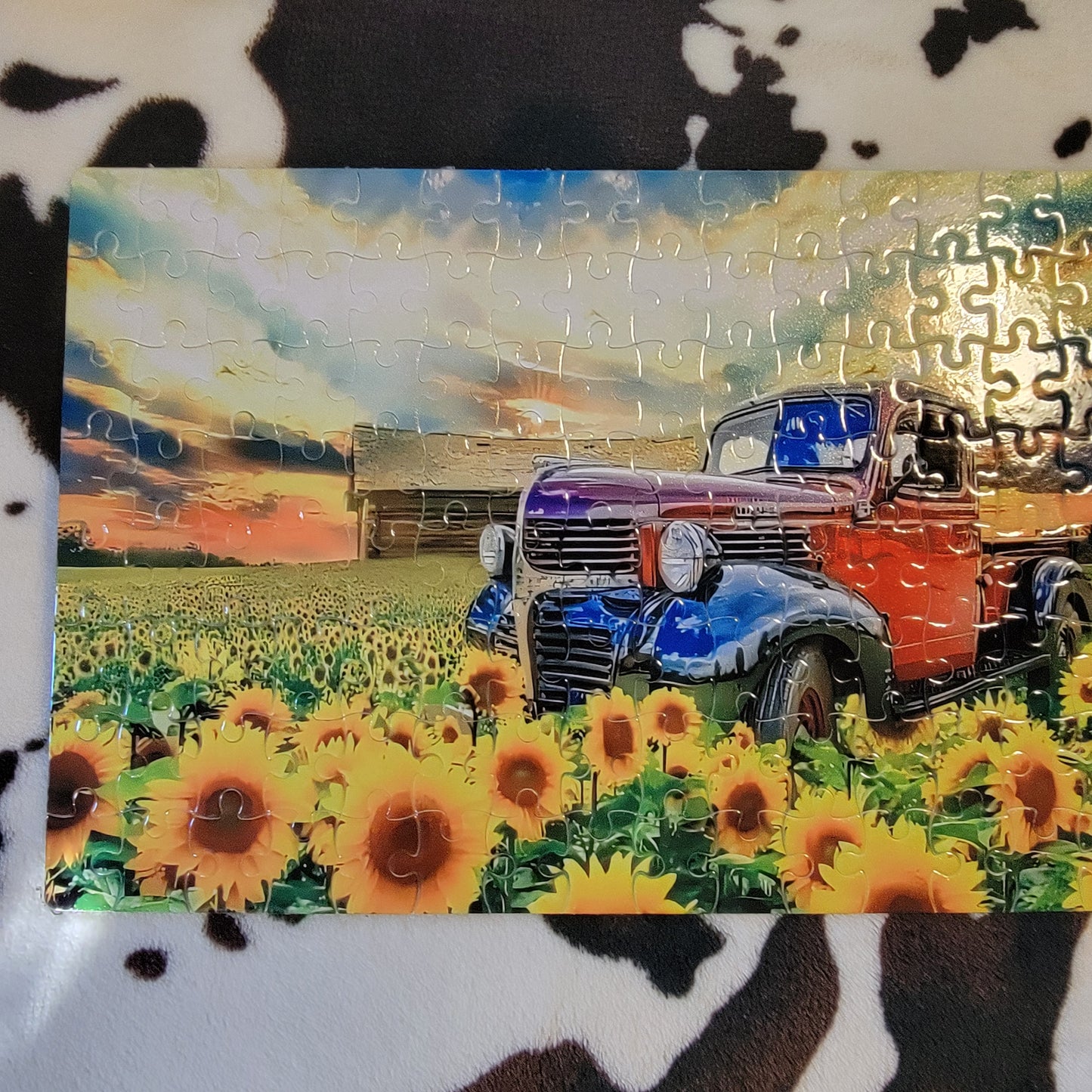 Sunflower Field Truck 120 Piece Handmade Jigsaw Puzzle