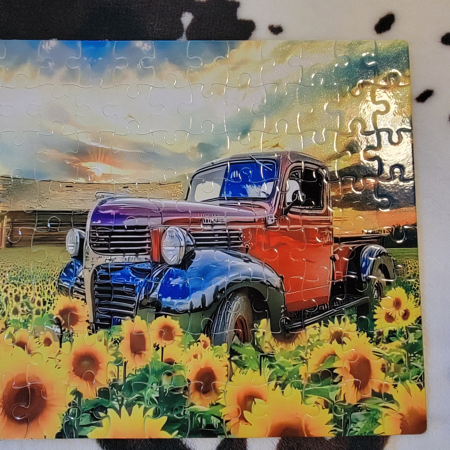Sunflower Field Truck 120 Piece Handmade Jigsaw Puzzle