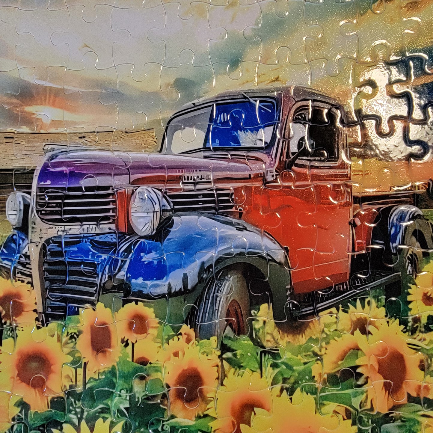 Sunflower Field Truck 120 Piece Handmade Jigsaw Puzzle