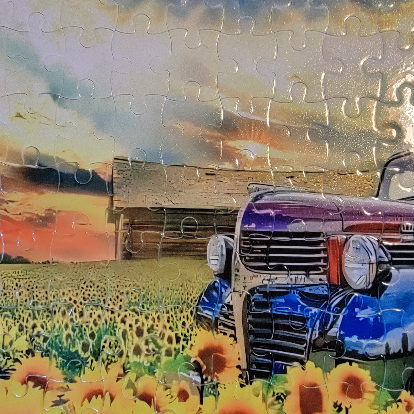 Sunflower Field Truck 120 Piece Handmade Jigsaw Puzzle