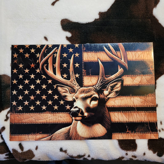 American Flag Deer Metal Sign