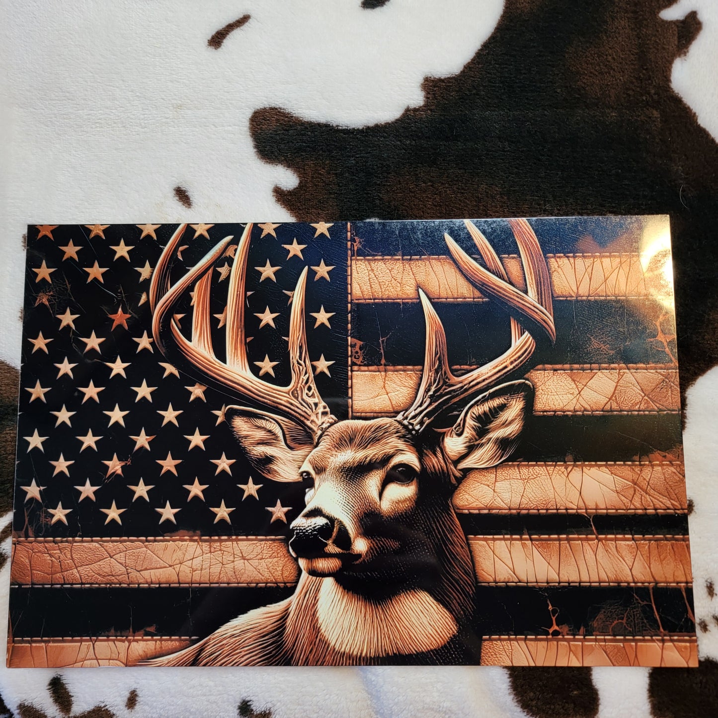 American Flag Deer Metal Sign