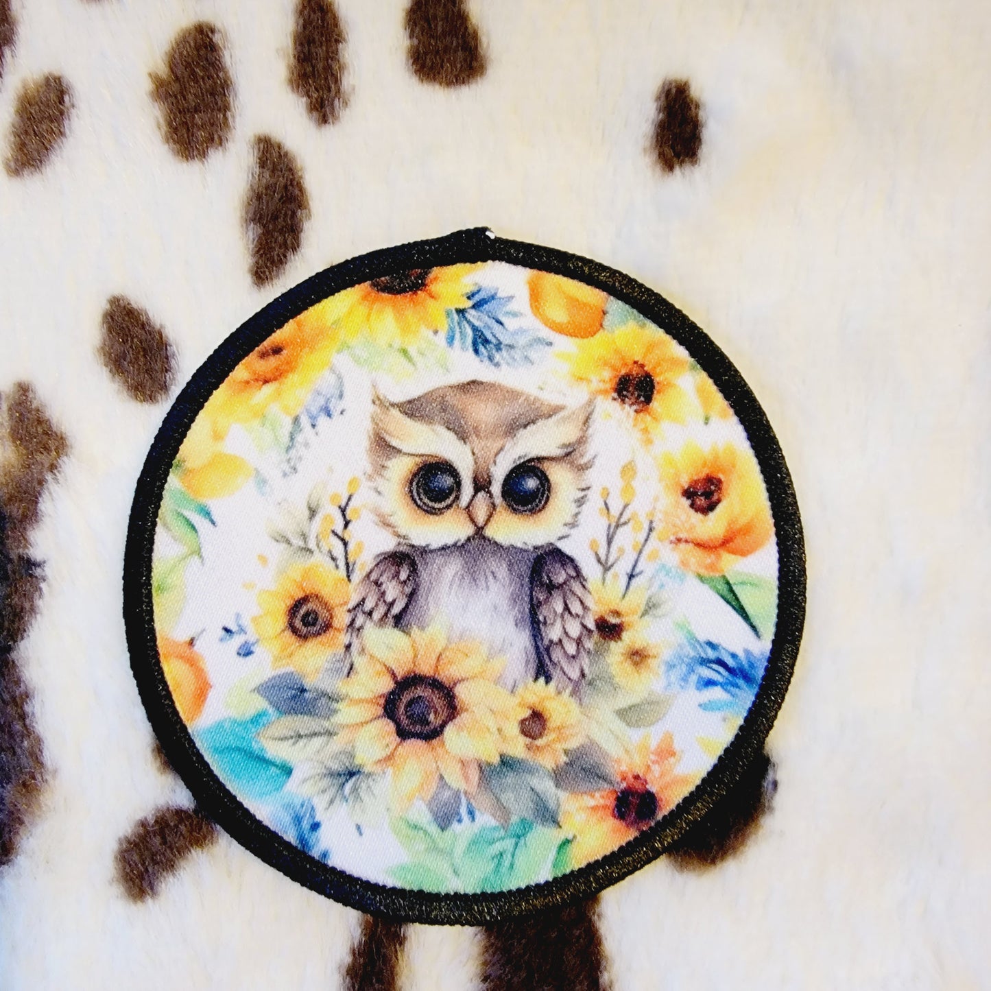 Owl Floral Sunflower Round Hat Patch