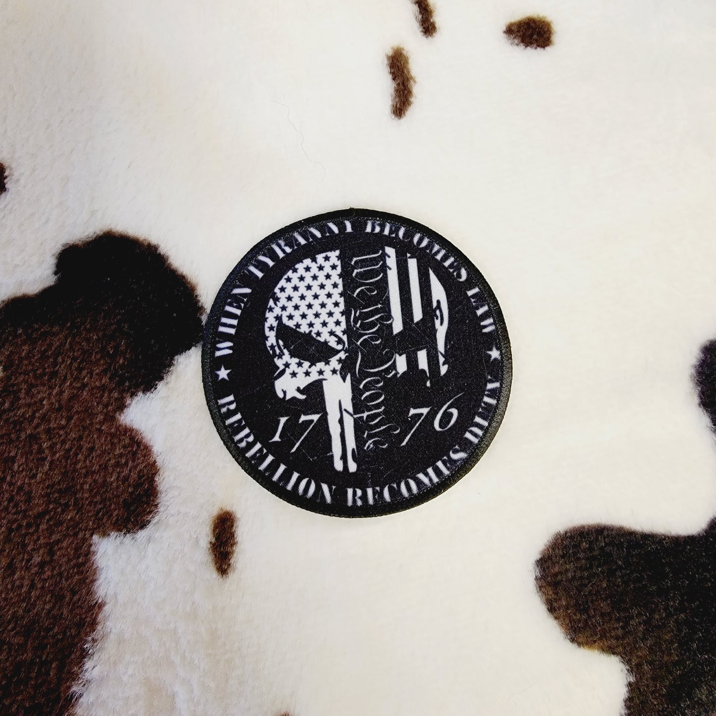 Skull 1776 Western Black Round Hat Patch