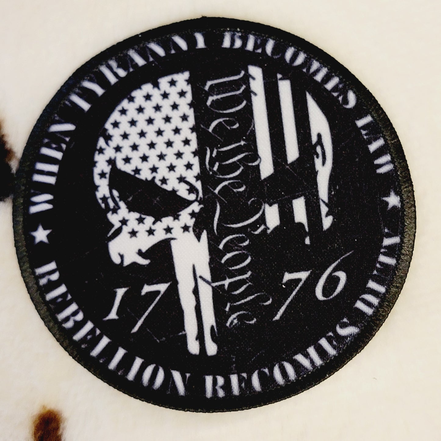 Skull 1776 Western Black Round Hat Patch