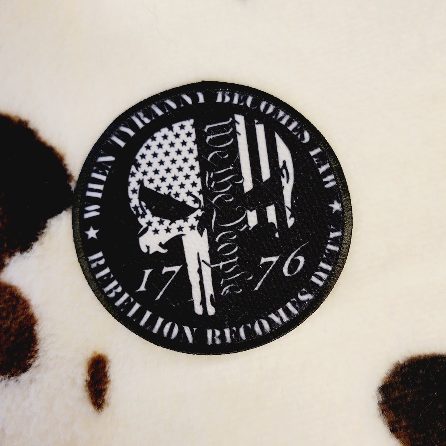 Skull 1776 Western Black Round Hat Patch