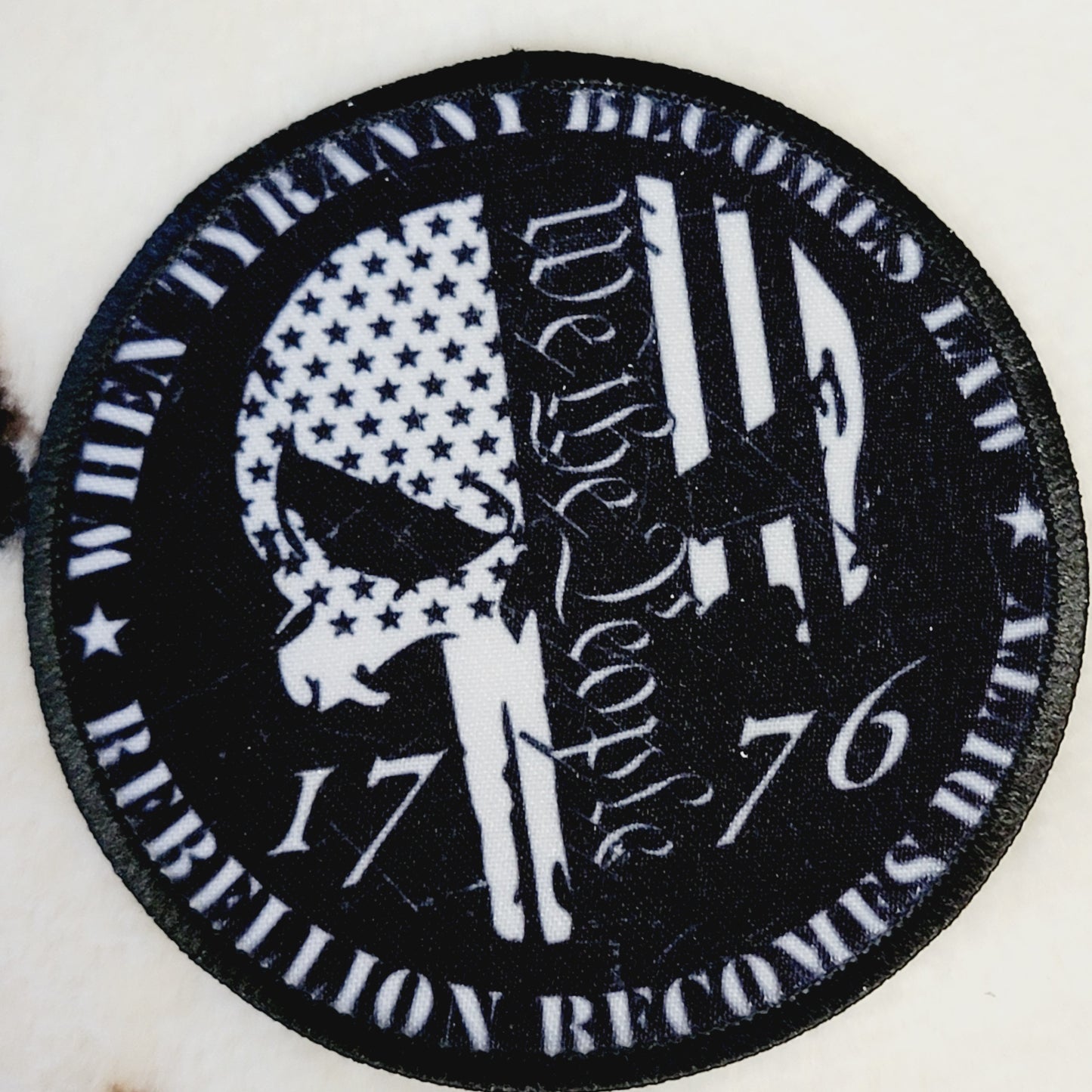 Skull 1776 Western Black Round Hat Patch