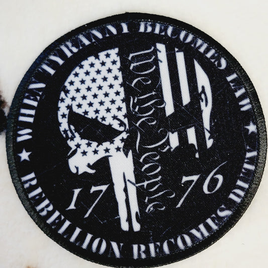 Skull 1776 Western Black Round Hat Patch