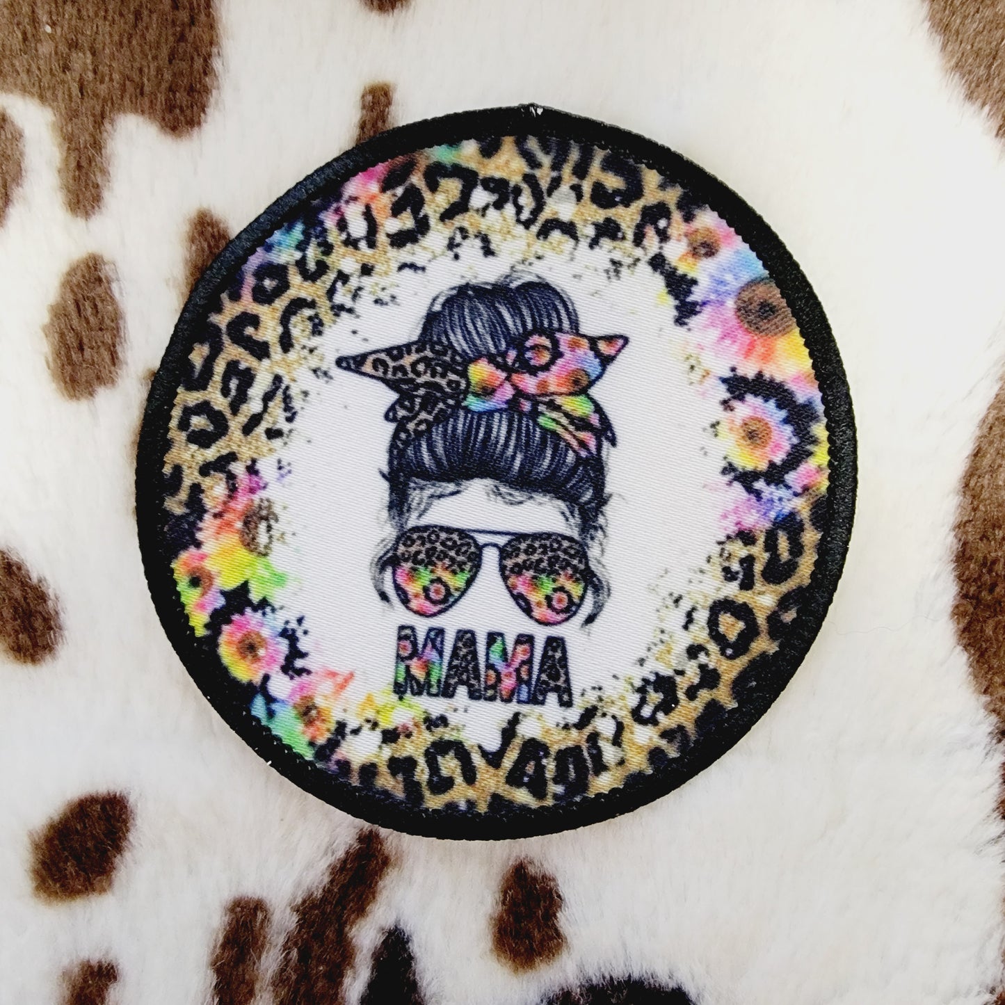 Mama Messy Bun Round Hat Patch