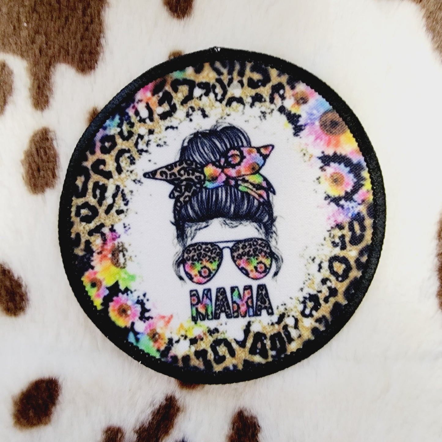 Mama Messy Bun Round Hat Patch