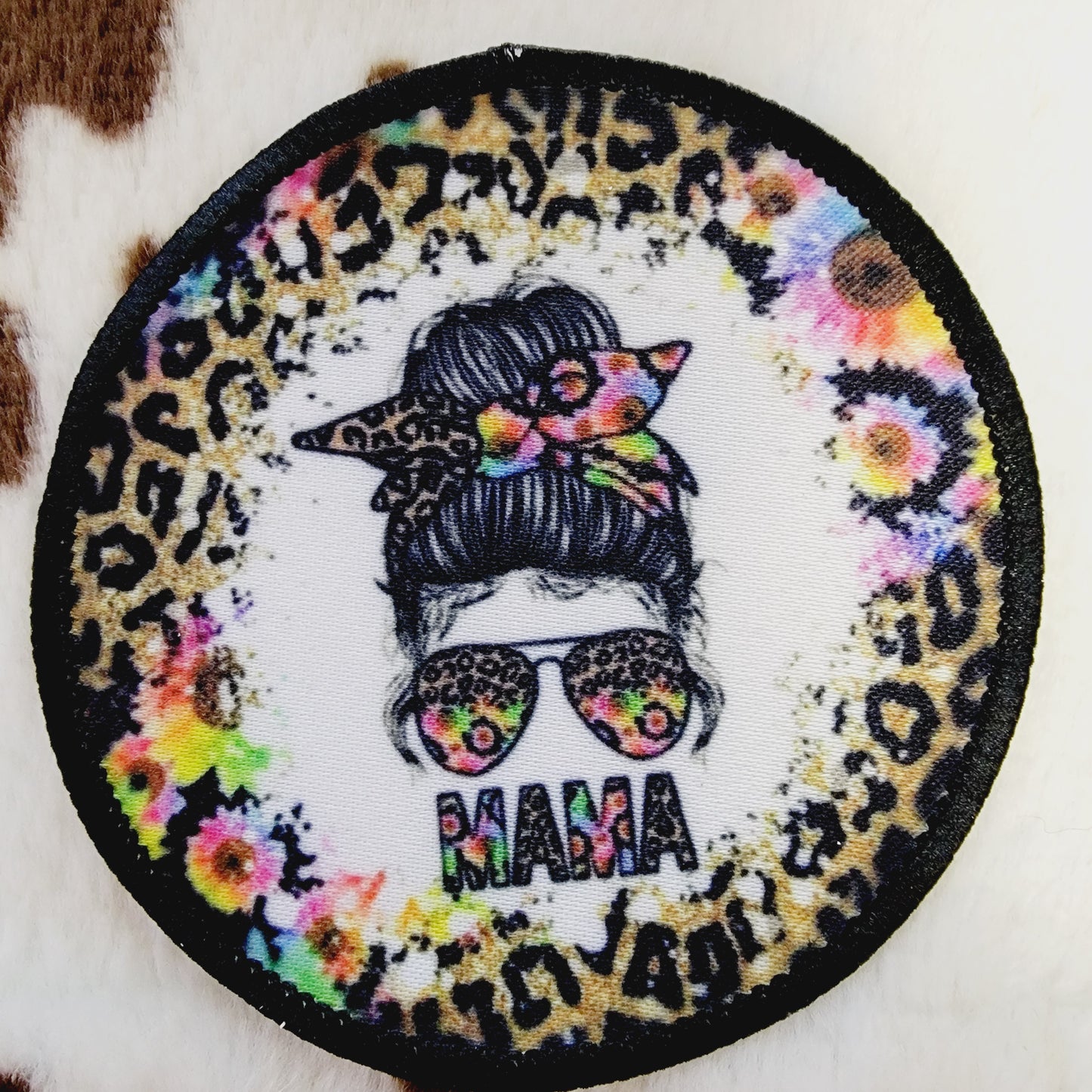 Mama Messy Bun Round Hat Patch