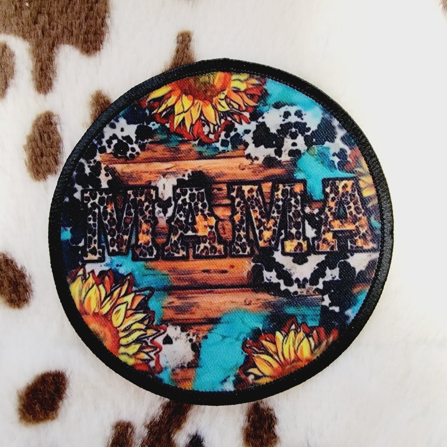 Mama Western Sunflower Round Hat Patch