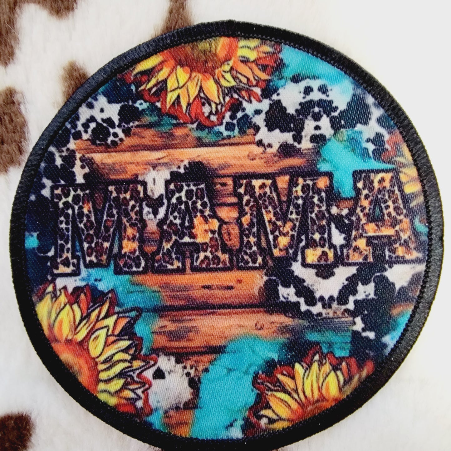 Mama Western Sunflower Round Hat Patch