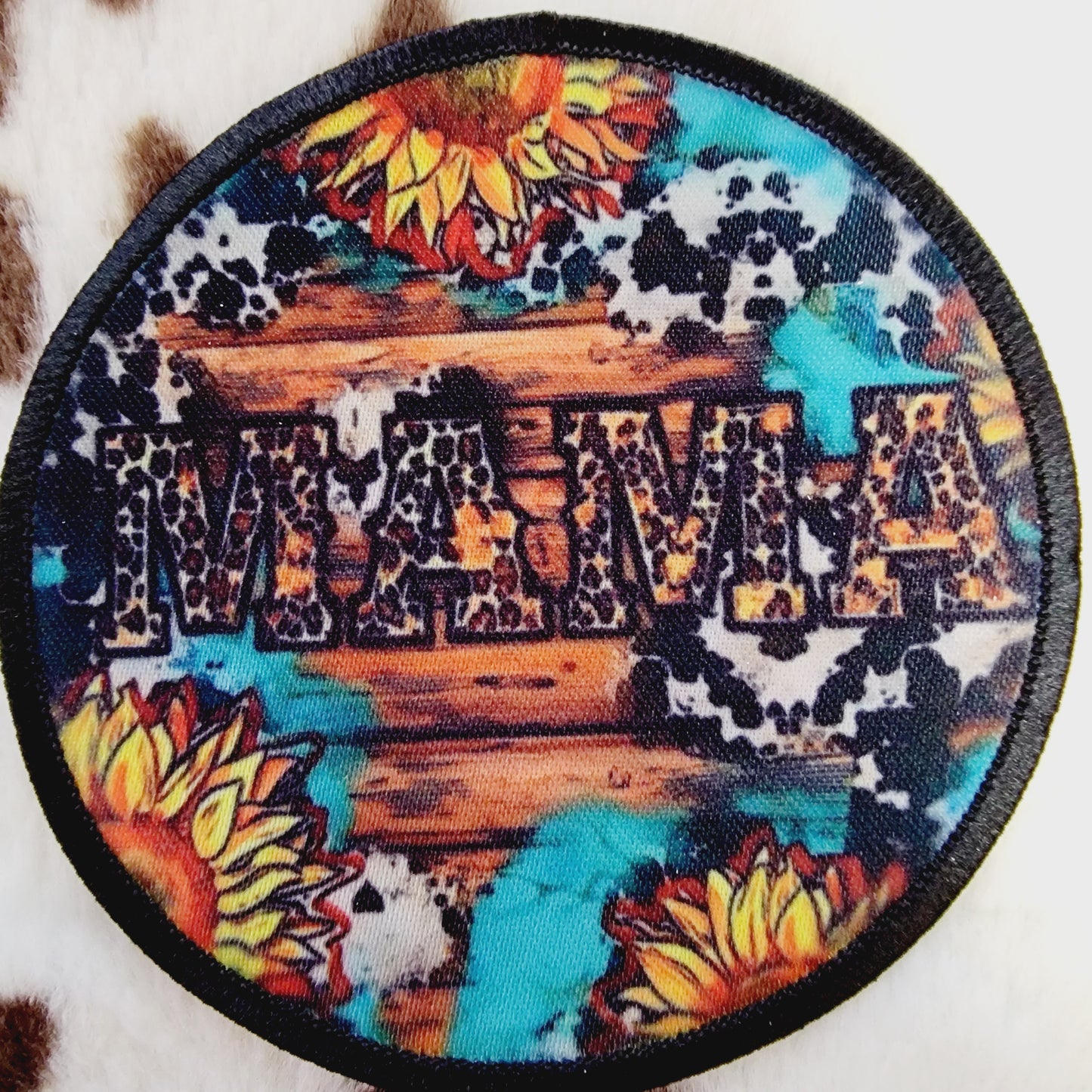 Mama Western Sunflower Round Hat Patch