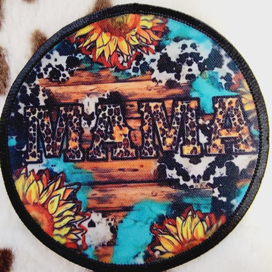 Mama Western Sunflower Round Hat Patch