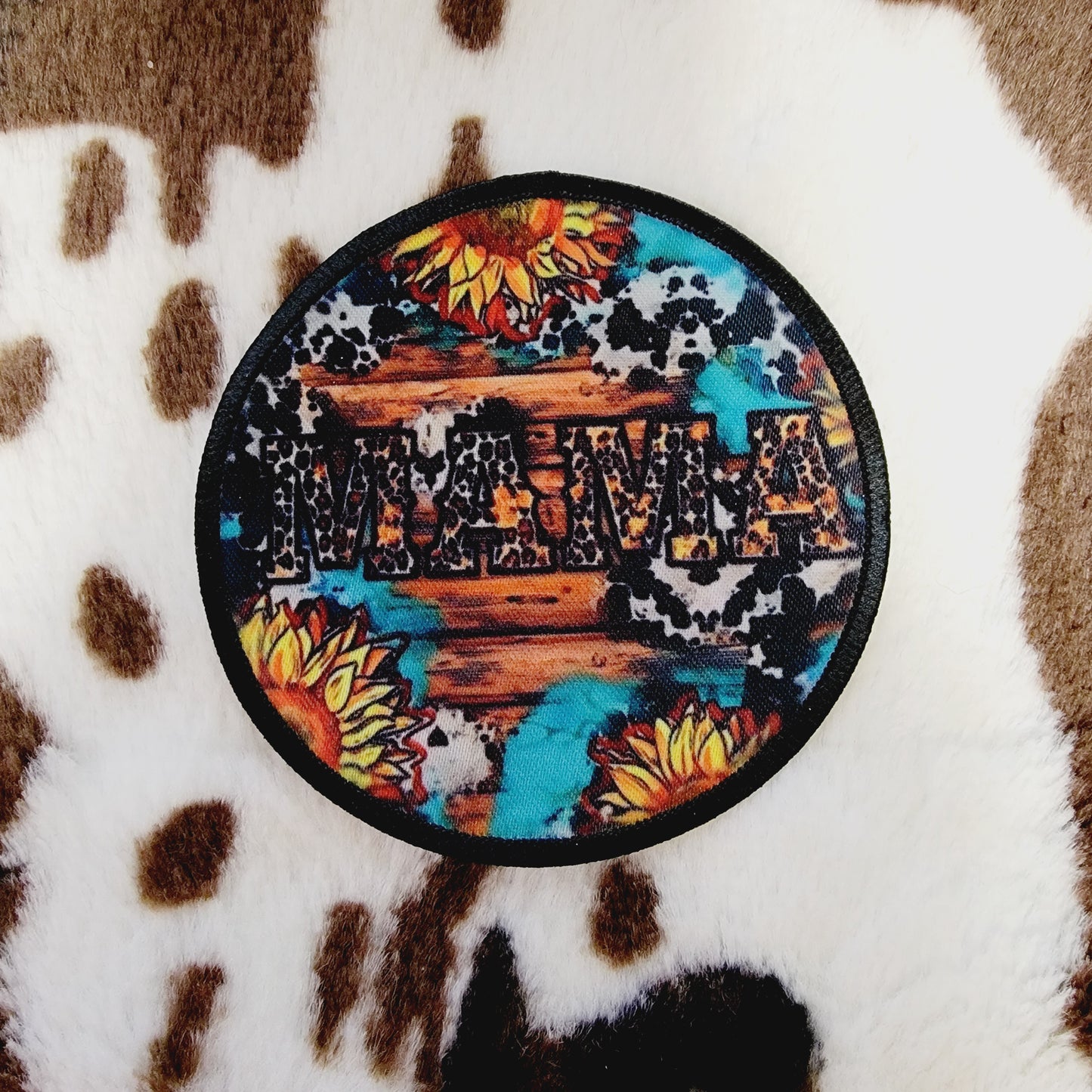Mama Western Sunflower Round Hat Patch