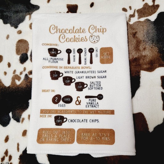 Chocolate Chip Cookie Recipe Microfiber Kitchen Dish Towel 16x24