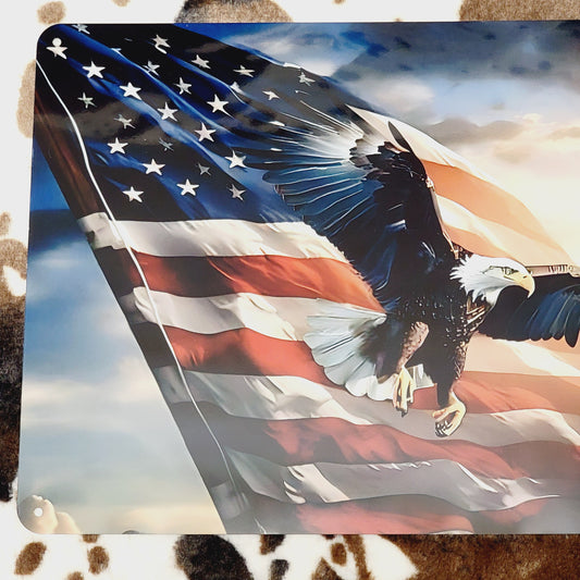Flying Eagle American Flag Metal Sign