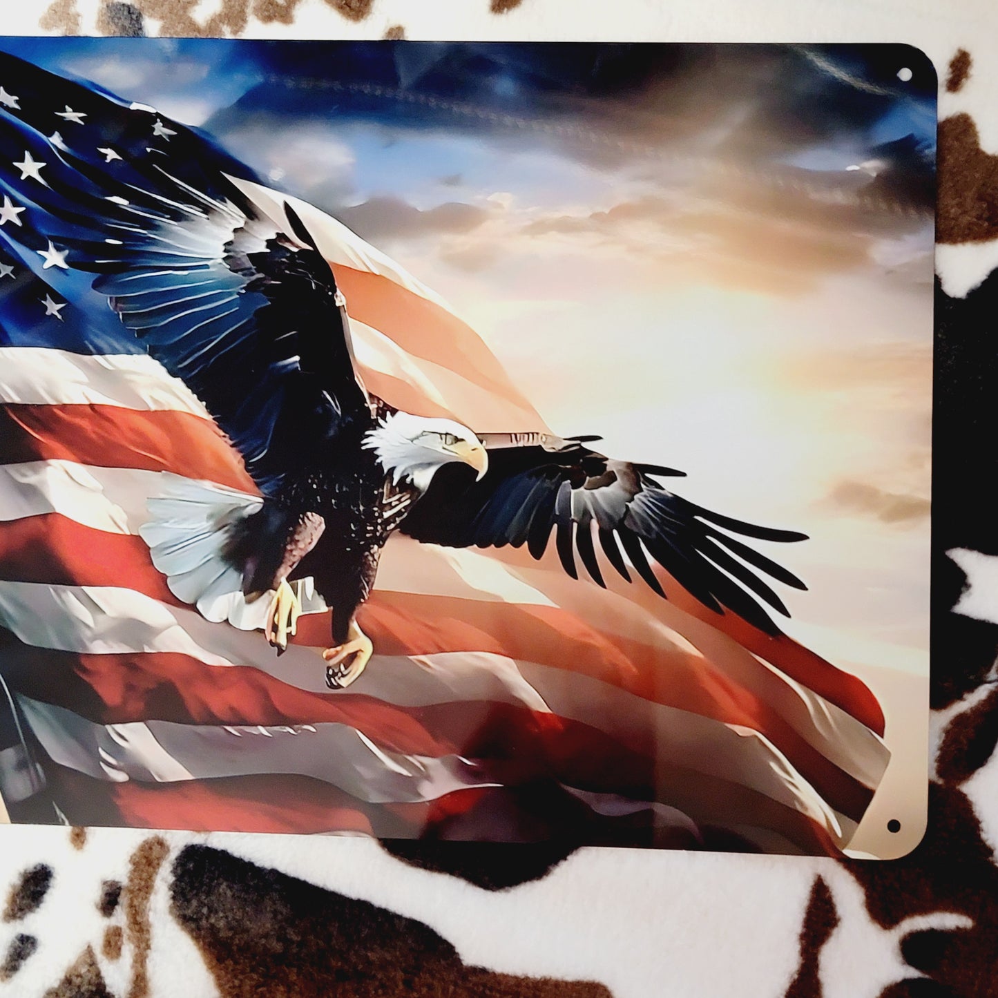 Flying Eagle American Flag Metal Sign