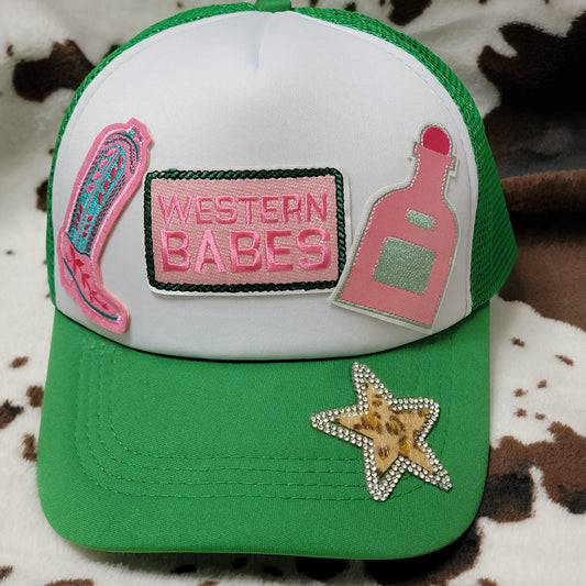 Western Babes Green Trucker Hat Snapback Custom Patches