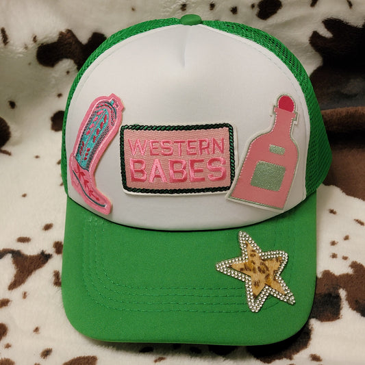 Western Babes Green Trucker Hat Snapback Custom Patches