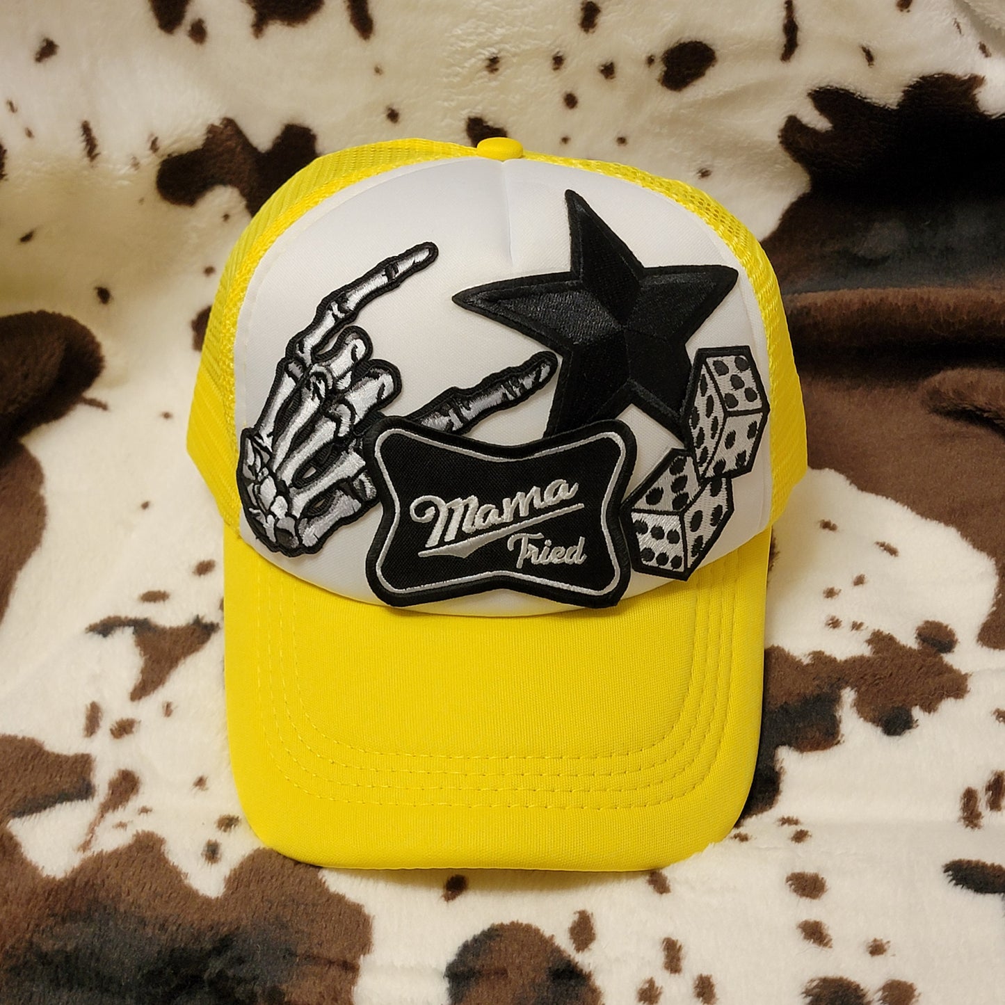 Mama Tried Yellow Western Trucker Hat Snapback Custom Patches