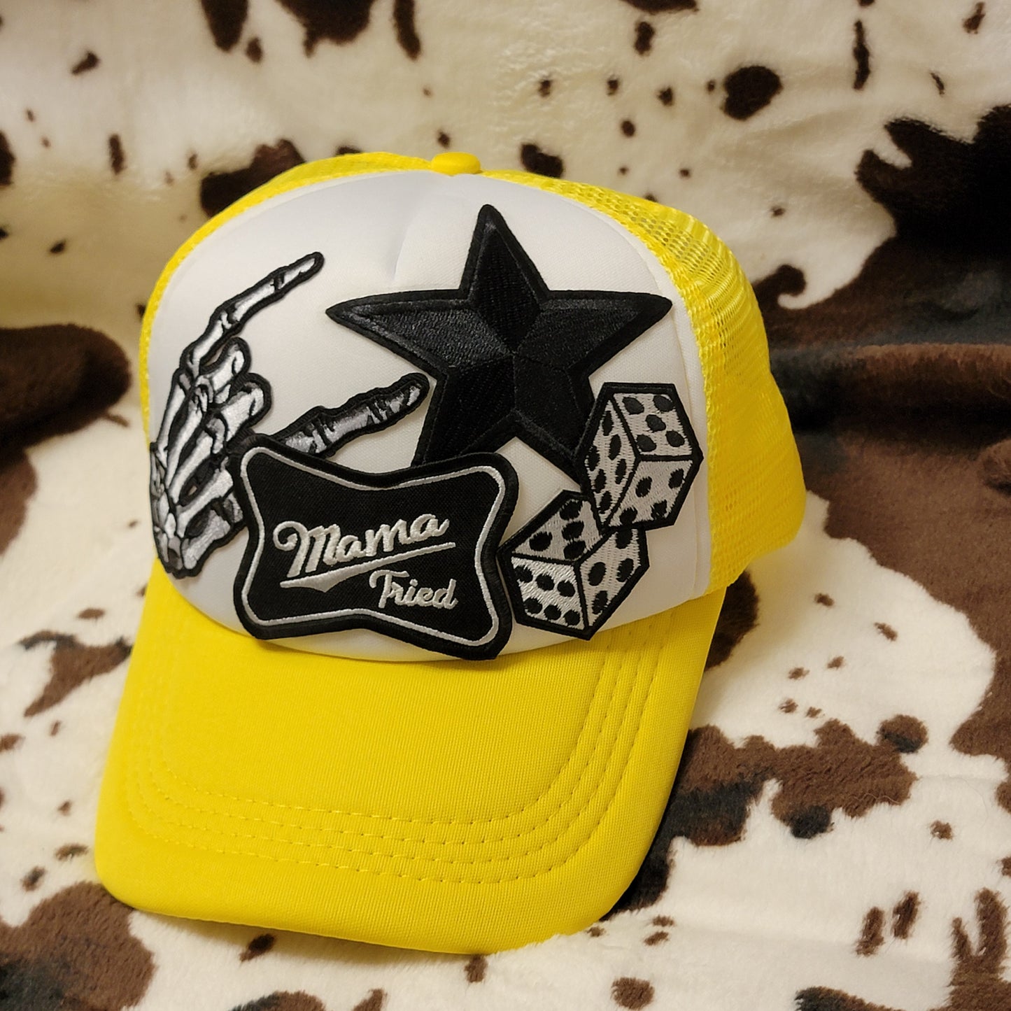 Mama Tried Yellow Western Trucker Hat Snapback Custom Patches