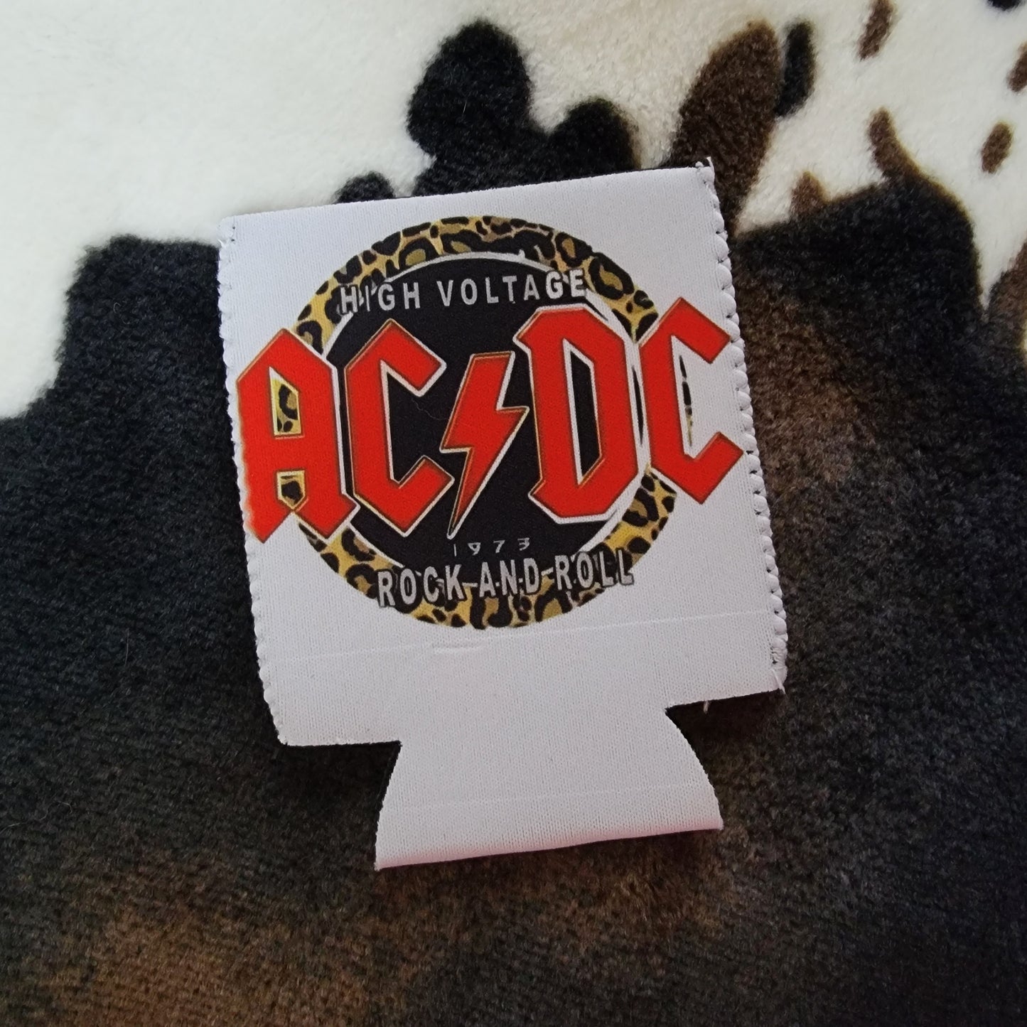 Leopard AC DC Can Cooler Drink Koozie