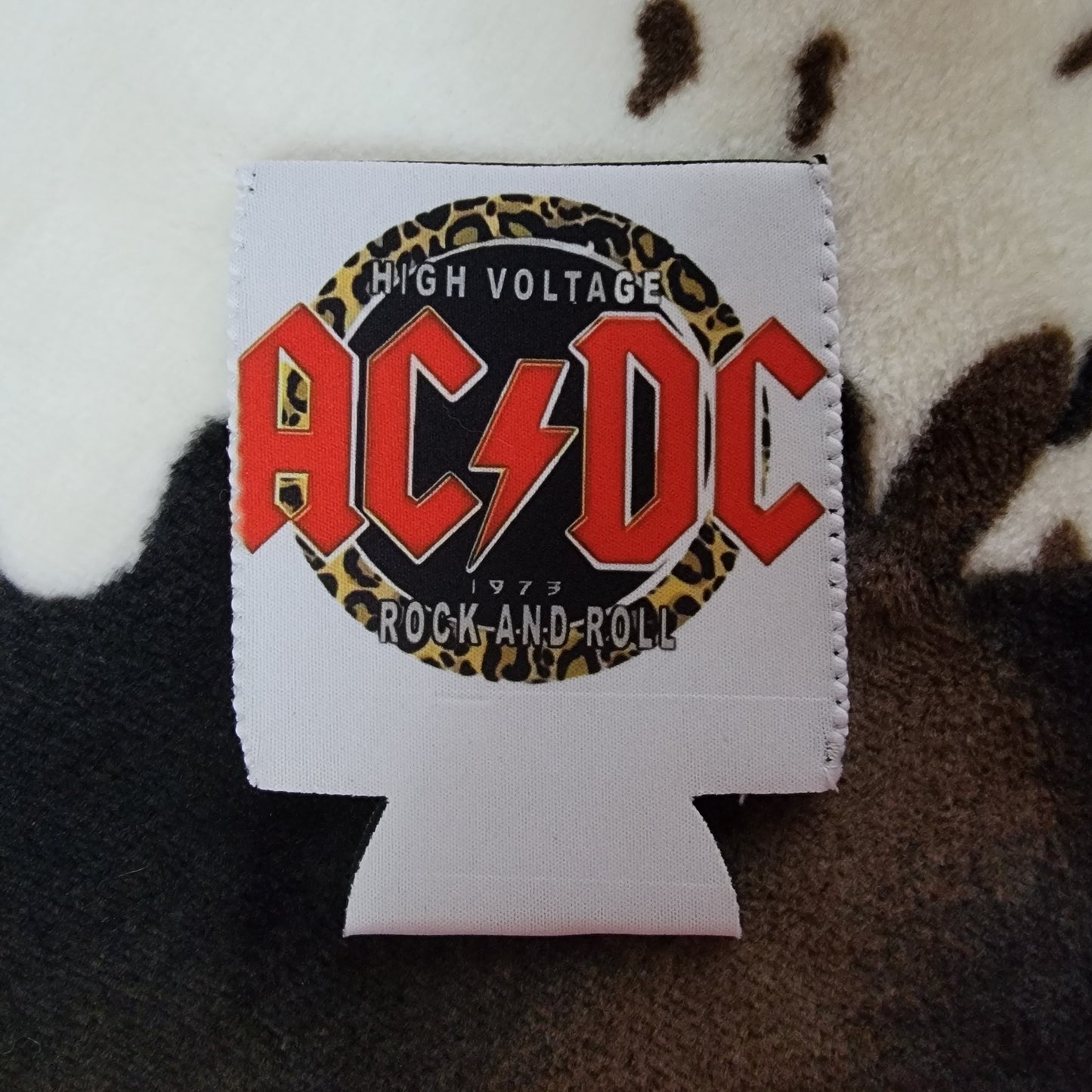 Leopard AC DC Can Cooler Drink Koozie