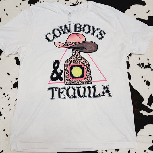 Cowboys And Tequila Western White T-Shirt Graphic Tee