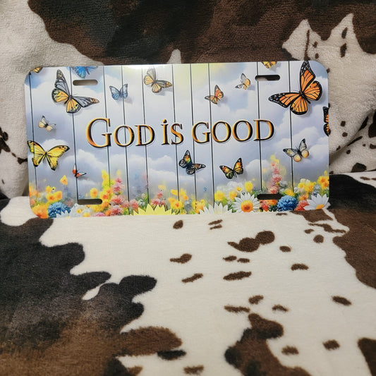 God Is Good Butterfly Car Tag License Plate