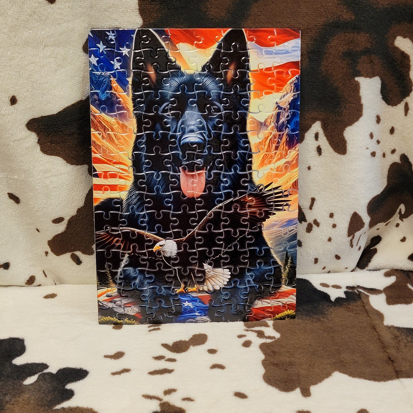 German Shepherd American Flag 120 Piece Handmade Jigsaw Puzzle